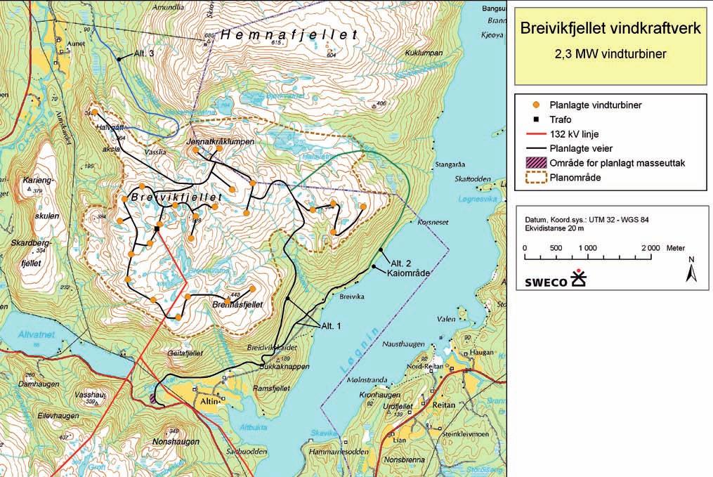 U T B Y G G I N G S P L A N E N E 6 UTBYGGINGSPLANENE 6.1 HOVEDDATA 6.1.1 KORT OM PLANOMRÅDET Planområdet for Breivikfjellet vindpark ligger i Namdalseid og Namsos kommuner.