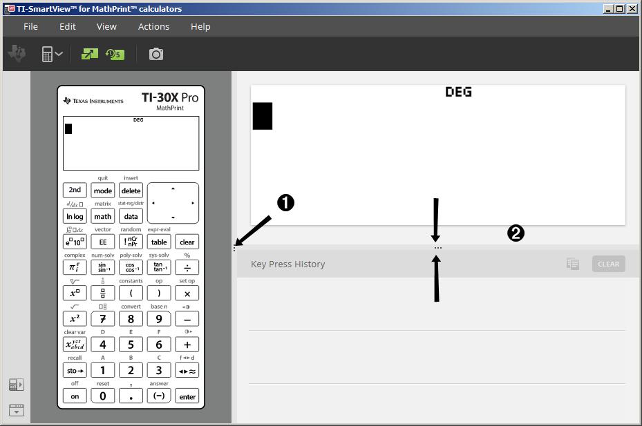 Endre størrelsen på TI-SmartView Emulator storskjerm Klikk og dra i kanten av et panel for å endre størrelsen på storskjermpanelet.