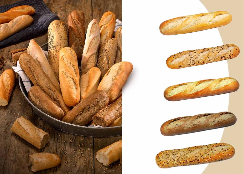 Baguette lettstekt fin, 27 cm EPD 4463824 Antall 60 stk Vekt 115g Steketid 10-15 min. Baguette lettstekt multigrain, 27 cm EPD 4466199 Antall 60 stk Vekt 115g Steketid 10-15 min.