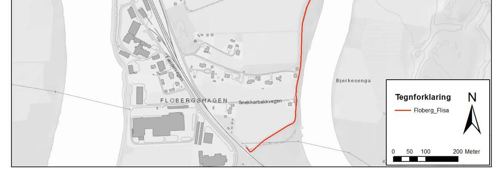 plassering av nødoverløp (svart sirkel) på Floberg