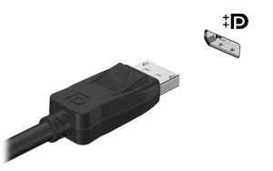 DisplayPort Ved hjelp av DisplayPort kan datamaskinen kobles til en eventuell bilde- eller lydenhet, for eksempel en HD-TV eller en annen kompatibel digital- eller lydkomponent.