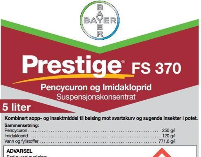 Prestige Eneste beisemiddel mot insekter Forbud for enkelte neonikotinoider på friland Prestige 2019: ikke tillatt å sette poteter beiset med Prestige
