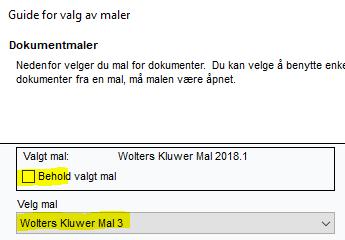 For å få de nye revisjonsberetningene inn i eksisterende kundefiler, velger man Maler/Guide for valg av maler og i siden