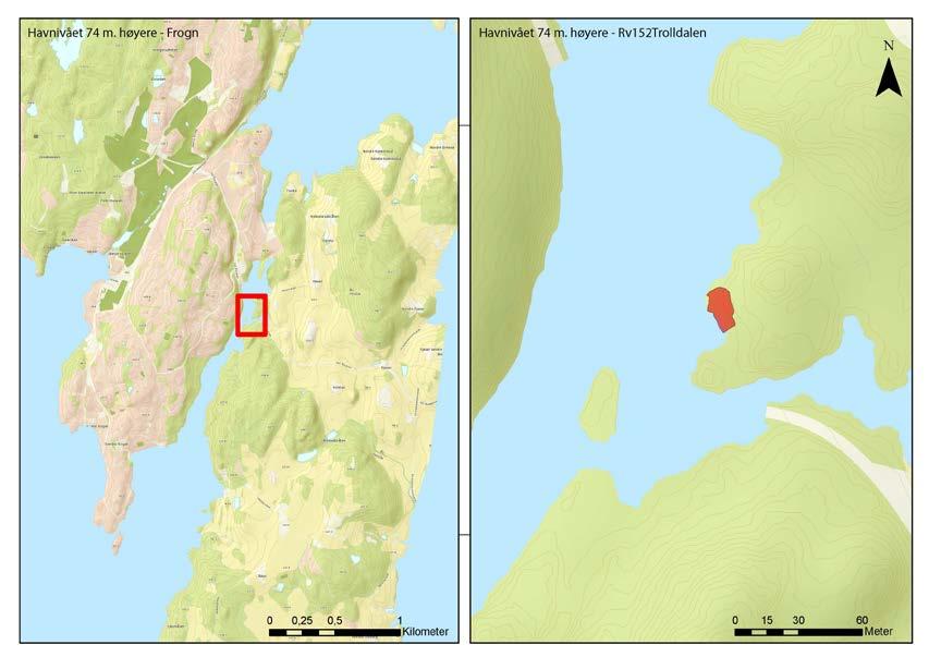 Figur 38: Trolldal-lokaliteten lå i mellommesolittisk tid ved sjøen inne i en fjordarm som nærmest delte øya i to. Illustrasjon: Annette Solberg 8.