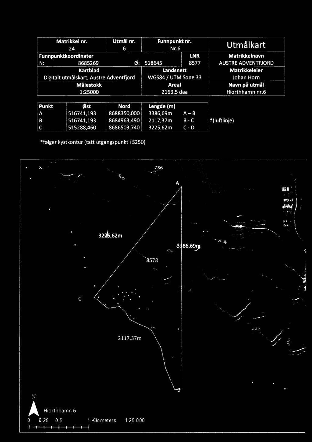 Kartblad Landsnett Matrikkeleier Digitalt utmålskart, Austre Adventfjord WGS84/ UTM Sone