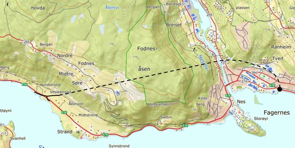 51 Alternativ D: Tunnel til Strand kombinert med vedtatt KDP i Fagernes Alternativ A: Tunnel fra Fagernes sør til Strand uten kobling til fv.