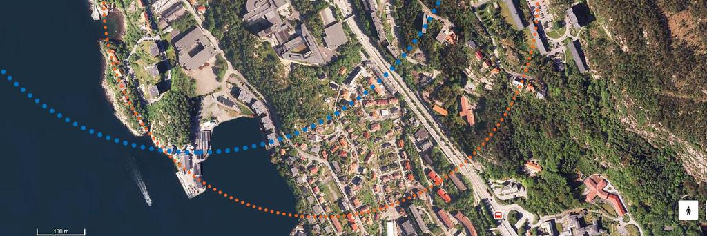 Avstand til Sentrumssonen, sone 1 i forslag til KPA 2030: 0,3 km. Avstand til S8 i gjeldende KPA 2010 2021: 0 km. Avstand til Helleveien busstopp: 0,5 km.