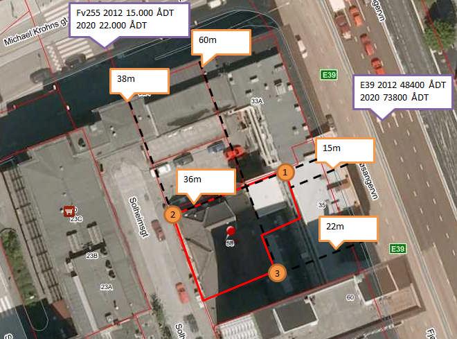 Oppdragsnr.: 5132792 Solheimsgaten 58 Revisjon: J01 4.2 LUFTKVALITETSBEREGNINGER Luftforurensningene beregnes ved hjelp av dataprogrammet VLUFT, versjon 6.03.