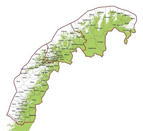 2. Metoder 2.1 Geografisk område Som nevnt over har kråkebollenedbeitingen på 1970- og 1980-tallet omfattet fylkene Sør-Trøndelag, Nord-Trøndelag, Nordland, Troms og Finnmark.