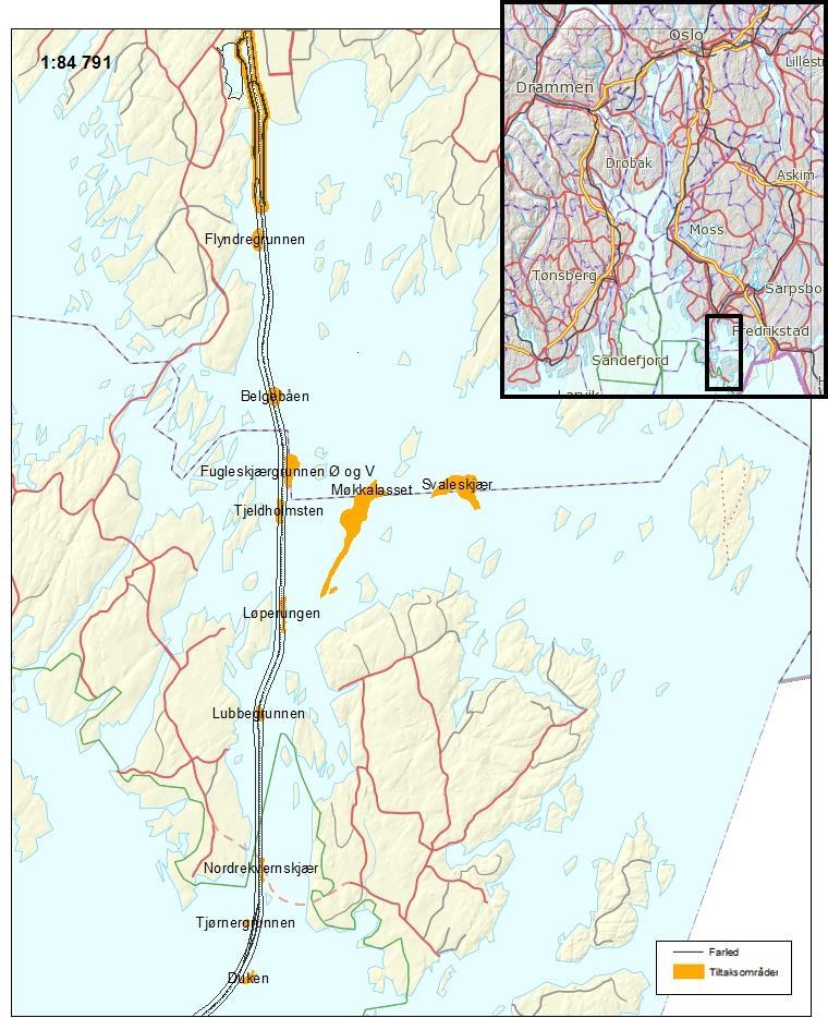 Sedimentprøver og Analyseresultater BORG 1 BORG 2 Figur 1. Tiltaket som skal gi dypere og bredere farled inn mot Borg Havn strekker seg i sør fra grunnen Duken til nord ved Fuglevikbukta.
