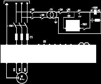 Three-Phase Power Supply with Upstream Breaking via Line Contactor Connection diagrams conforming to standards EN 954-1 category 1 and IEC/EN 61508 capacity SIL1, stopping category 0 in accordance