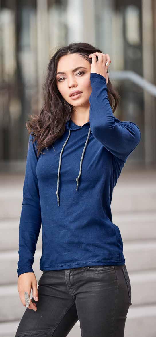 LIGHTWEIGHT A150 987 / ADULT LIGHTWEIGHT L/S HOODED TEE Passform / Semi-fit Størrelser / S-XXL Vekt / 150 g/m 2 Kvalitet / 100% bomull Produktdetaljer / Langermet t-skjorte med hette til dame og