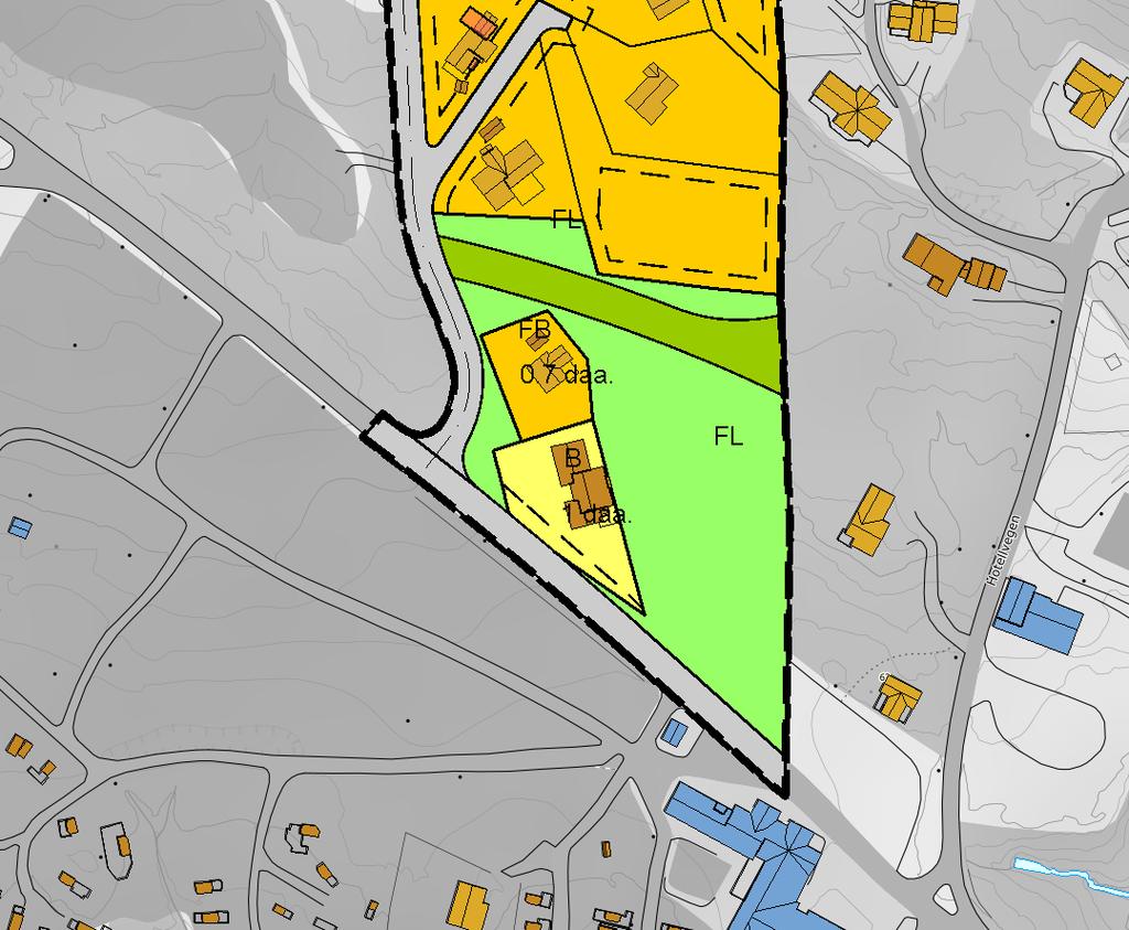 Kartutsnitt som viser planen etter endring. Høring: Saken har vært på høring i perioden 17.08.2018 