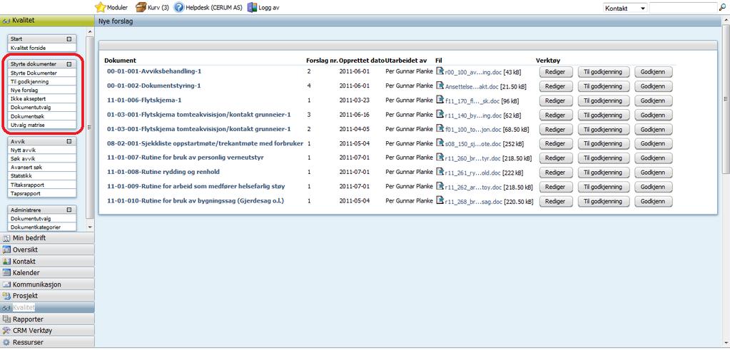 Godkjenne dokumenter fra kvalitetsforumet: Gå til Kvalitet -> Nye forslag under styrte dokumenter Trykk på