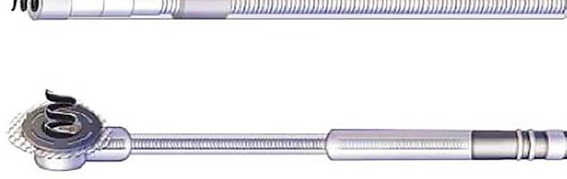 Den første ledningen med forankring, Cordis med en silikonkrave, «flange», kom i 1966 (figur 13). Deretter kom «tines» - tynt plastanker - i 1978.