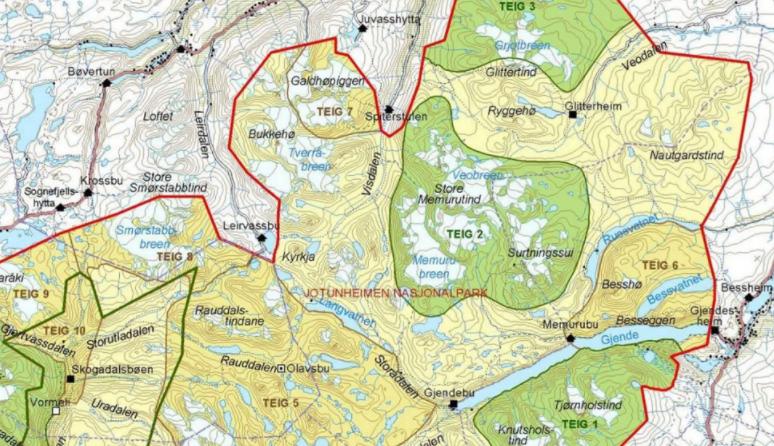 Forvaltningsplanen deler inn verneområde i ulike soner etter graden av tilrettelegging i området.