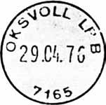 1976 7165 OKSVOLL LP B Innsendt?? Registrert brukt fra 15 XII 38 HFK til 2 XI 49 HLO Stempel nr.
