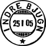 INDRE BJUGN BJUGN INDRE BJUGN poståpneri opprettet fra 01.04.1905 i Bjugn herred. Navnet endret til BJUGN fra 01.05.1967 Underpostkontor fra 01.11.