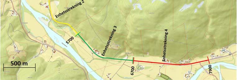 Tykk rød linje markererer den aktuelle vegstrekningen. Tabell 2 [2]. Tegnforklaring til berggrunnskart.