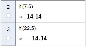 b) Bestem vendepunktene på grafen til h. Forklar hvilken praktisk informasjon verdiene av h (7,5) og h (,5) gir. Vi får vendepunkt der funksjonen krysser likevektslinjen. I vårt tilfelle får vi 7.