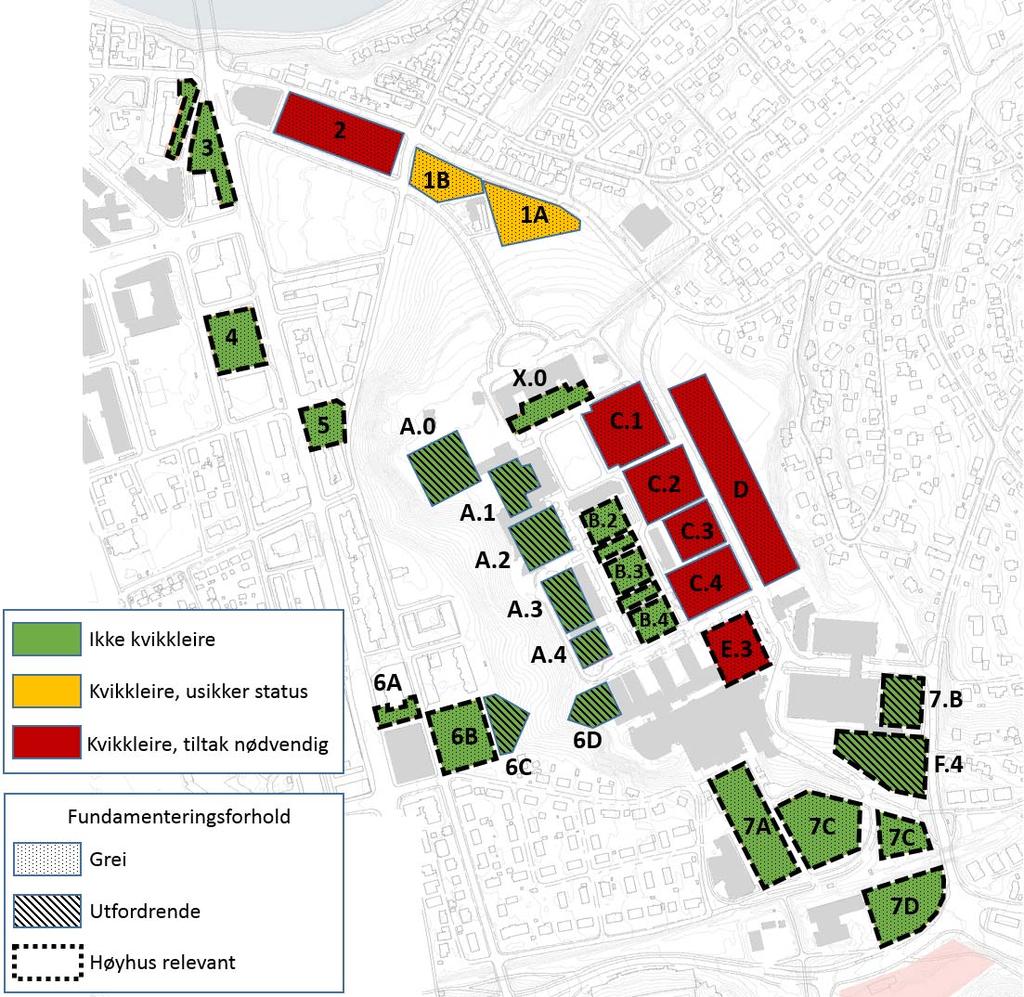 4 av tomtealternativer Oversikt Det er utført en innledende vurdering av de ulike tomtealternativene basert på tilgjengelig grunnundersøkelser, geotekniske rapporter og topografi.