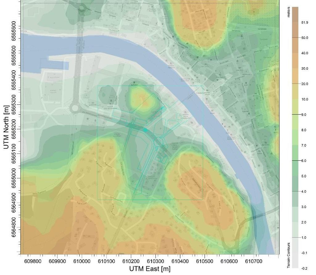 5.2 Topografi I AERMOD programmet er det benyttet topografidata fra en landsdekkende digital terrengmodell med 10 meters oppløsning (rutenettstørrelse 10 x 10 meter).