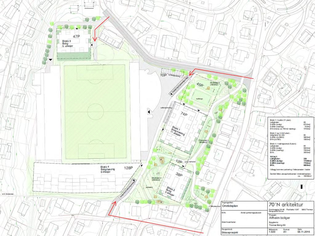 3. Planforslaget Planforslaget til 70 N arkitektur innebærer både riving av eksisterende bygg og bygging av nye leilighetskomplekser, se figur 8.