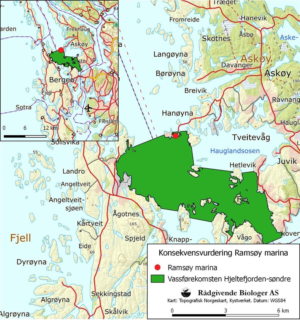 OMRÅDESKILDRING Ramsøy ligg på vestsida av Askøy i Askøy kommune. Ramsøy tilhøyrer vassførekomsten Hjeltefjordensøndre, som er den sørlege delen av Hjeltefjorden mellom Sotra, Øygarden og Askøy.