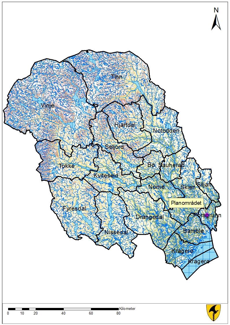 Området Planområdet ligger sentralt i Porgrunn kommune i Bergsbygda, ca 1 km sørøst for E18-krysset ved Eidanger.