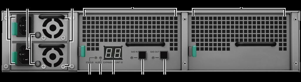 Fremside 4 Diskstatusindikatorer Viser diskstatuser. For mer informasjon, se «Vedlegg B: LED-indikatortabell». 5 Diskskuff Installer disker (harddisker eller SSD-er) her.