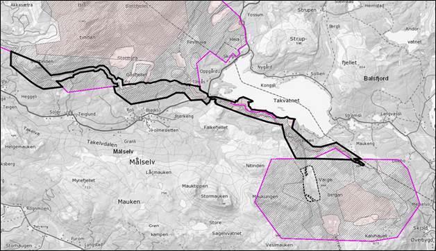 Figur 1: Reguleringsplankart for Mauken og Blåtind skyte- og øvingsfelt etter utvidelsen og