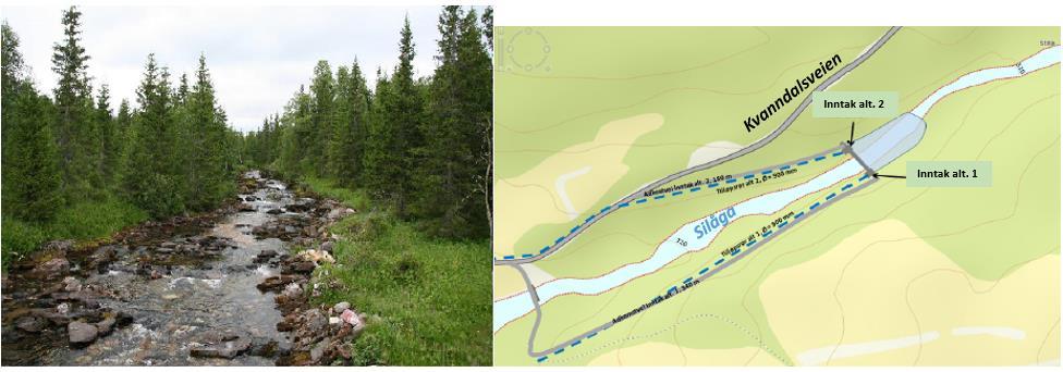 Ny permanent vei er planlagt fra Kvanndalsveien og til inntaket. Veien blir ca 350 meter lang og vil følge dagens sti over Silåga, og deretter følge rørgaten opp til inntaket. Total veibredde blir ca.