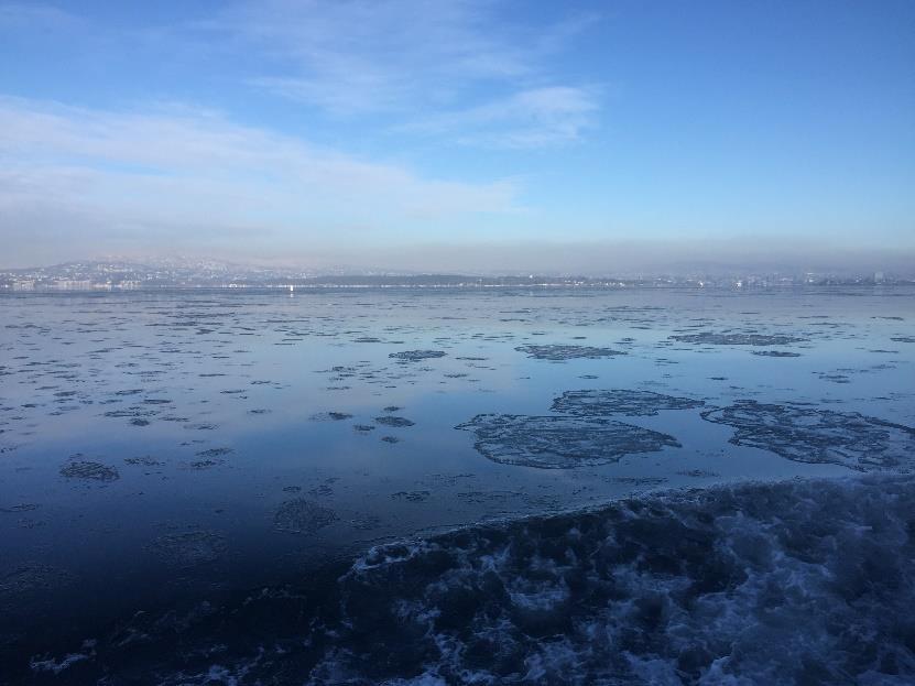 Resultater - Temperatur Dk1 (Vestfjorden) Februar 2016 Februar 2017 Februar 2018 Figurene over viser temperaturen (farget blå stiplet linje) gjennom vannsøylen i februar 2016, 2017 og 2018 ved Dk1 i