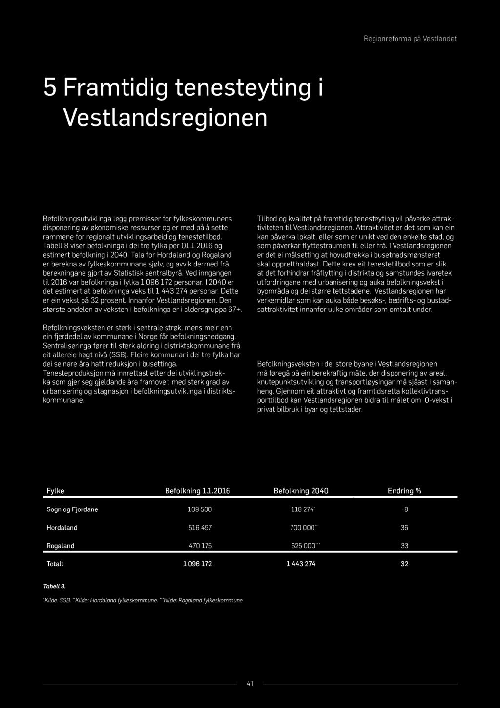 Regionreforma på Vestlandet 5 Fram ti d i g ten esteyti n g i Vestlan d sreg i on en 5.1 Befolkningsutvikling 5.