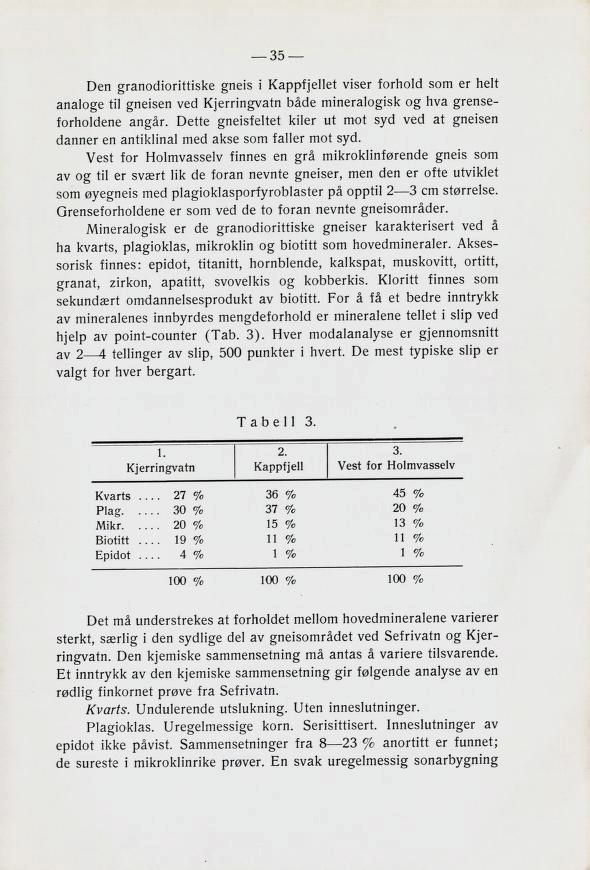 Den granodiorittiske gneis i Kappfjellet viser forhold som er helt analoge til gneisen ved Kjerringvatn både mineralogisk og hva grense forholdene angår.