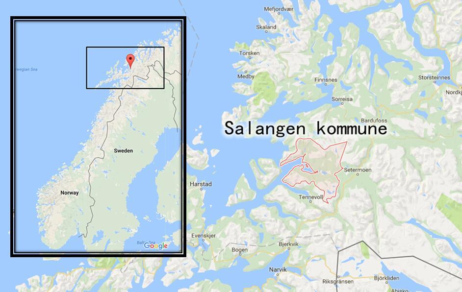 2 Bakgrunn 2.1 Salangen kommune: Lokale forhold Salangen kommune har ca. 2200 innbyggere og 458 km 2 totalt areal (439,6 km 2 land og 18,3 km 2 vann).