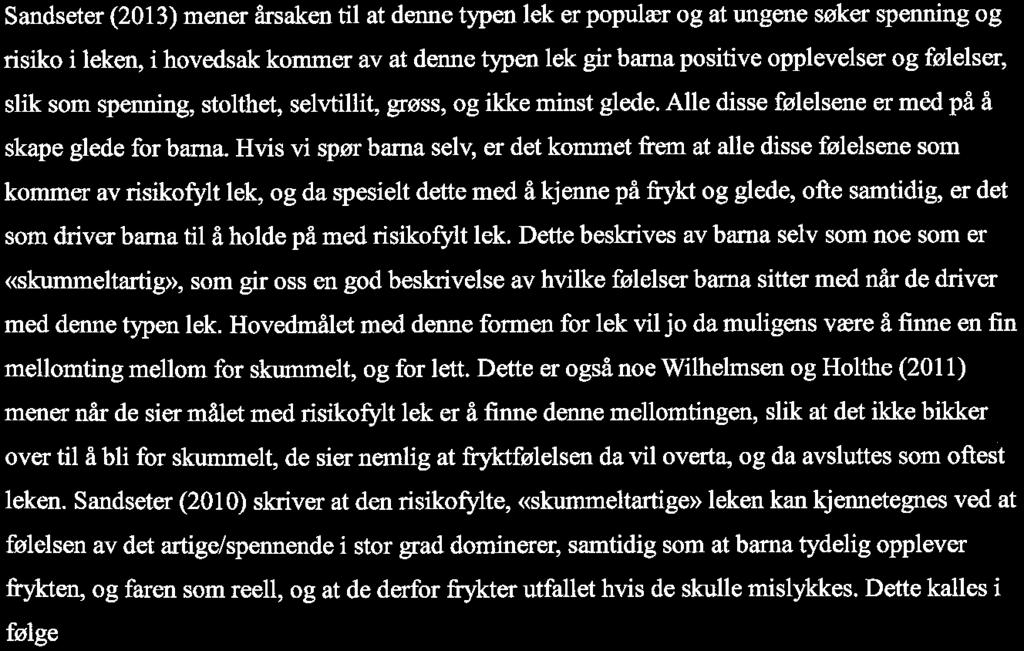 10). 2.2 Risikofylt lek For å kunne ta i bruk begrepet risikofylt lek må jeg først ta en titt på hva som definerer denne typen lek, samtidig som jeg ser på hva som gjør denne typen lek så spesiell.