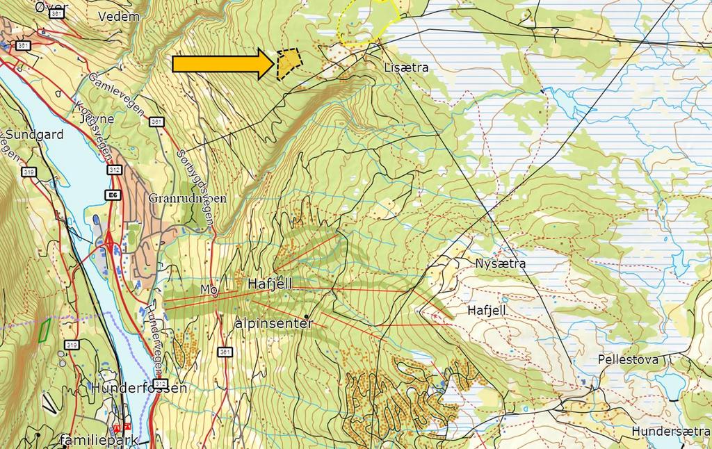 REGULERINGSPLAN FOR SÆTERBERGET 5 (21) 1. PLANOMRÅDETS BELIGGENHET OG AVGRENSING Planområdet ligger ved Lisætra i Øyer kommune. Figur 1 Plassering av planområdet (www.norgeskart.