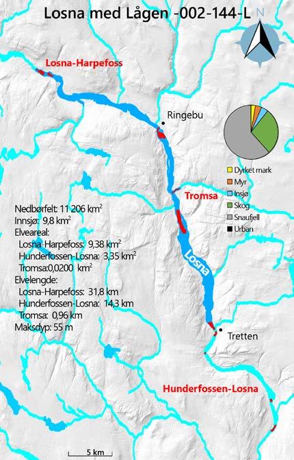 3.2 Losna (Glommavassdraget) Dette kapittelet omtaler også andre mulige storørretbestander i Gudbrandsdalslågen Nøkkeldata og inngrepshistorikk Losnavatnet (181 moh.