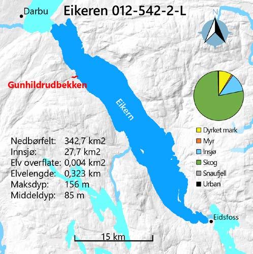 3.11 Eikeren (Drammensvassdraget) Nøkkeldata og inngrepshistorikk Eikeren er en lang og dyp innsjø i kommunene Holmestrand og Hof i Vestfold og Øvre Eiker i Buskerud, og hører med til
