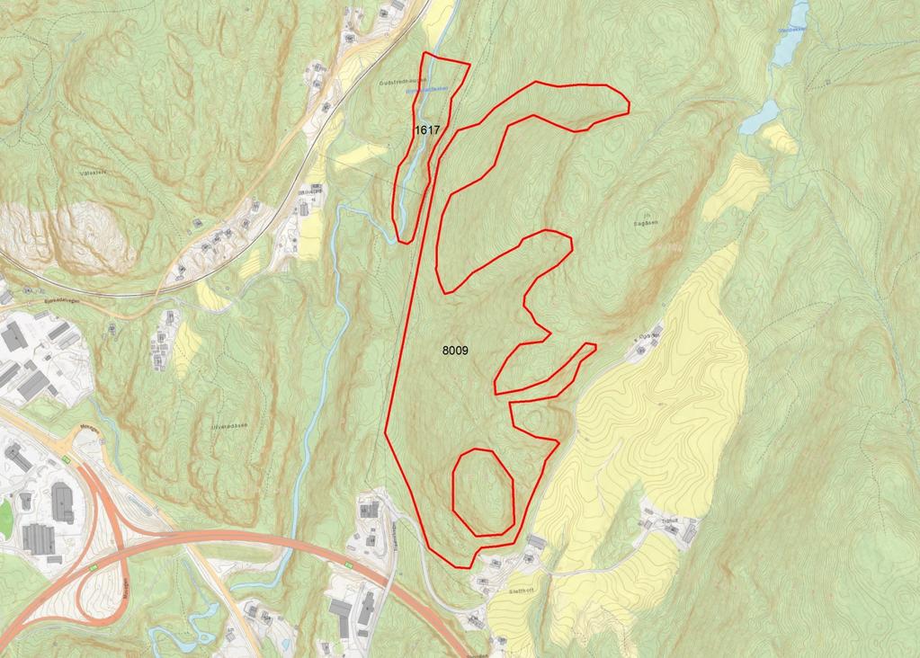 Vedlegg 1: Naturtypebeskrivelser Figur 3. Kart over kartlagte naturtyper for området. Kjølsrødåsen og planområdet omfatter arealet lengst nord.