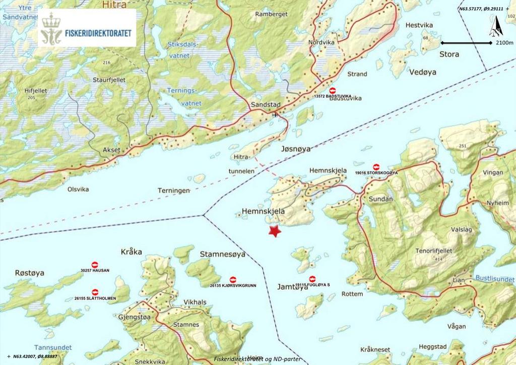 2. Materiale og metode 2.1 Område og stasjonsvalg Anlegget er planlagt plassert sør for Hemnskjela som ligger i utgangen av Hemnfjorden i Snillfjord kommune, Trøndelag.