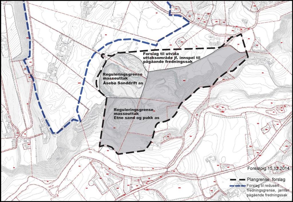 Figur 1-2: Foreslått plangrense med utvidet uttaksområde mot nord. På industriområdet på Tongane er det flere aktører som bidrar til en sammensatt situasjon mht. støy og støv.