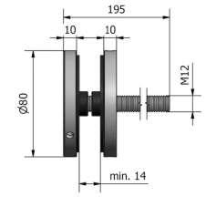 Monteringsdistanse fra vegg: 10mm 80300224 Punktfeste Ø:80mm A2