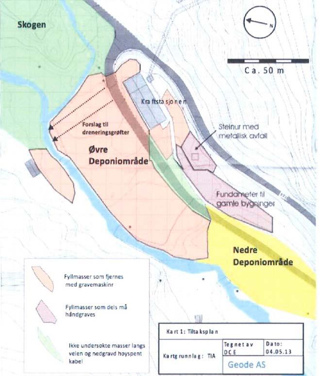 Det ble foretatt en undersøkelse av grunnen i det nedre deponiområdet høsten 2012. Området er delt inn i 3 enheter; Øvre deponiområde, Nedre deponiområde og Skogen.