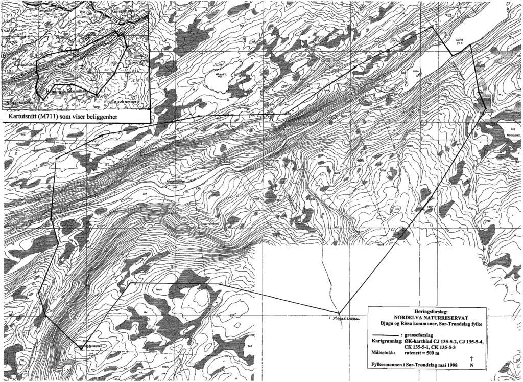?~ ( ~-----'~'~ Høringsforslag: NORDELVA NATURRESERVAT Bjugn og Rissa kommuner, Sør-Trøndelag fylke : : grenseforslag Kartgrunnlag: