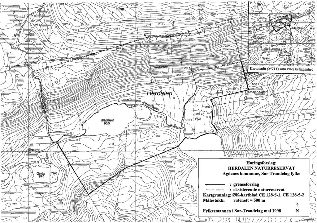 Høringsforslag: HERDALEN NATURRESERVAT Agdenes kommune, Sør-Trøndelag fylke : grenseforslag - - - - : eksisterende naturreservat Kartgrunnlag: