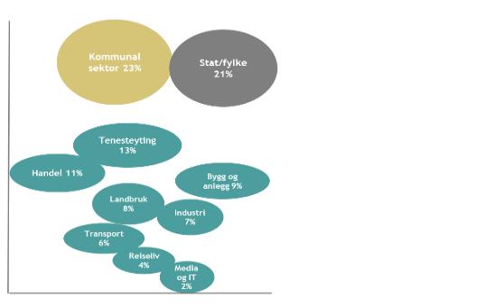 Det vi ser er at næringsstrukturen i dei tre kommunane er ulike.