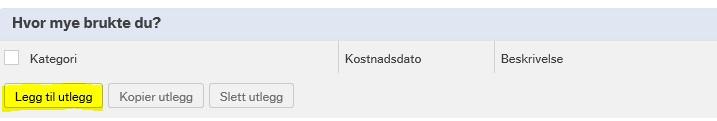 8. REGISTRERING AV UTLEGG, OG MATCHE SCANNET BILAG MOT UTLEGG Klikk legg til utlegg for hvert utlegg du har Her velger du hvilket utlegg du har, angir en beskrivelse og legger inn beløp.