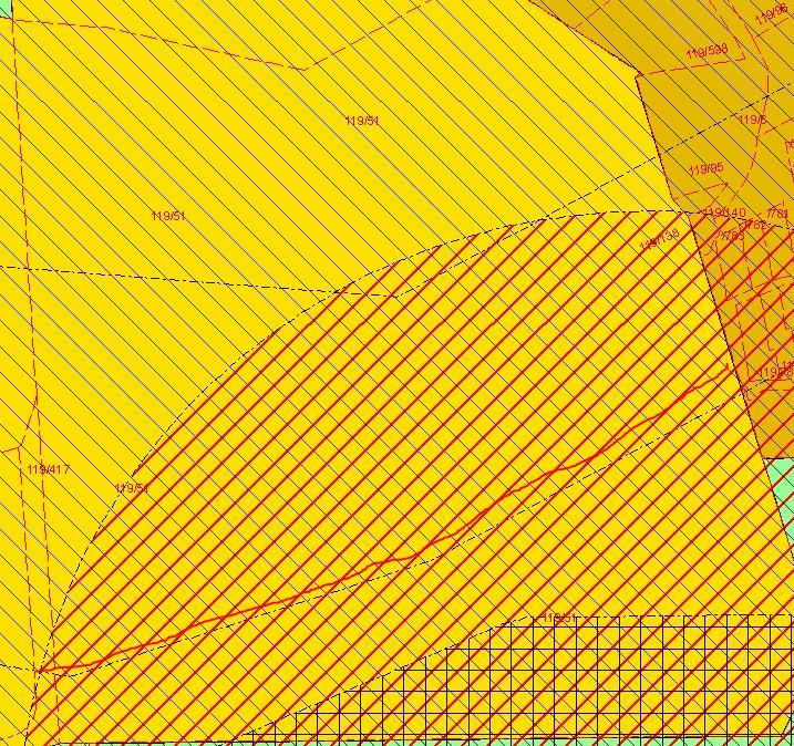 I sør er det også markert rød støysone H210 på grunn av lokaliseringen til Fana Skytterlag (rød støysone synes på kommunens digitale kart å være omtrent sør for vår markerte stripe i rødt): Nord for